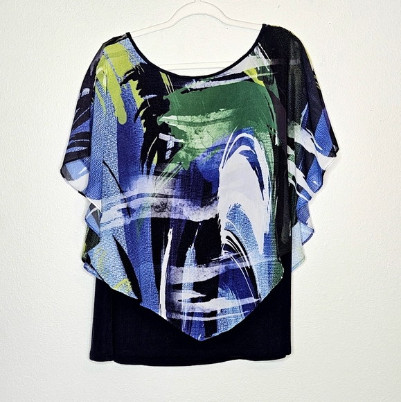 🌺 I.N. Studio Woman Multi-Color Blue Black Flowy Tank Lining Blouse Size 1X - Picture 4 of 13